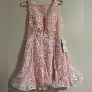 Babyonline Elegant Pink Lace Women's Prom Dress with Sequins, Beads and Lace NEW